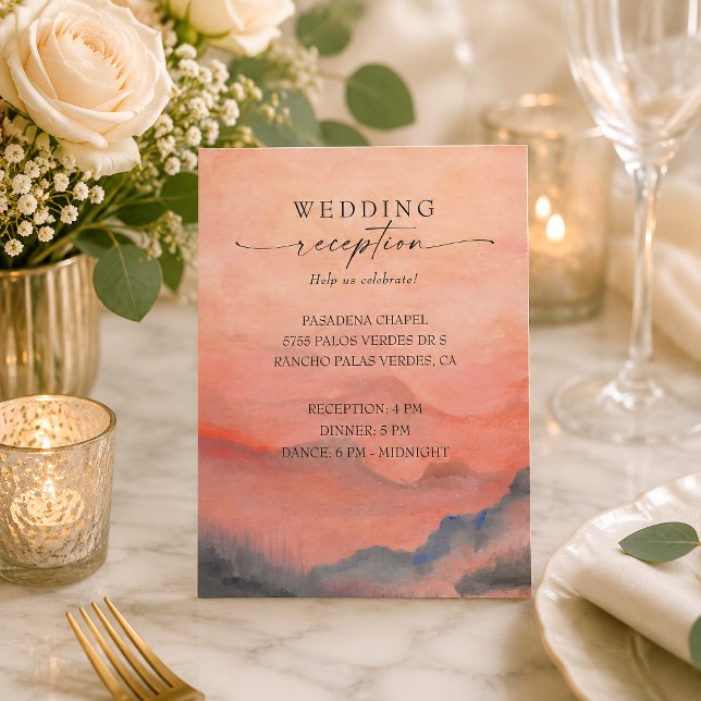 Korallbergskalas i solnedgång Rustik bröllopsmotta Tilläggskort (Invite your guests to celebrate your love with this gorgeous coral mountain sunset rustic reception.)