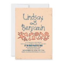 Korallblå nautiska bröllopsinbjudningar vid havet