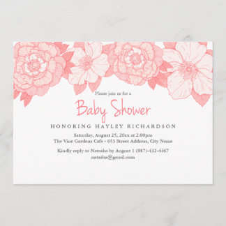 Korallblommande Baby Shower-inbjudan Inbjudningar