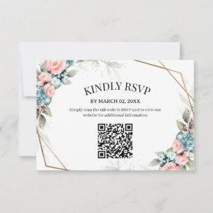 Korallblommig bröllops-RSVP-kort med QR-kod OSA Kort