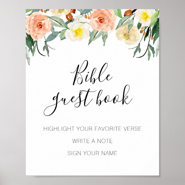 Korallblommor Bibel Gästbok Bröllopsskylt Poster (Framsidan)