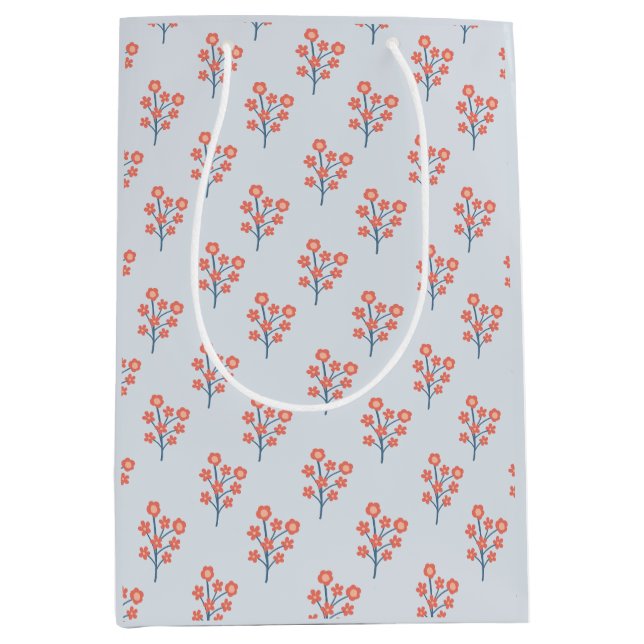 Korallblomsspriggar på disig blå mönster  (Framsidan)