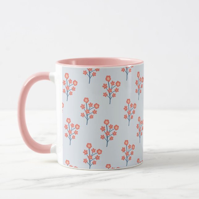 Korallblomsspriggar på disig blå mönster  mugg (Vänster)