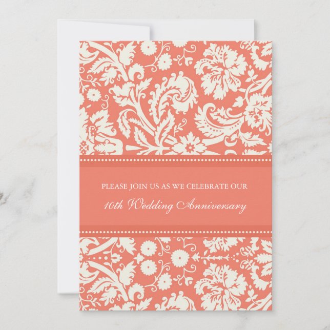 Koralldamask 10-årsjubileumspartaj Invitation Inbjudningar (Framsida)