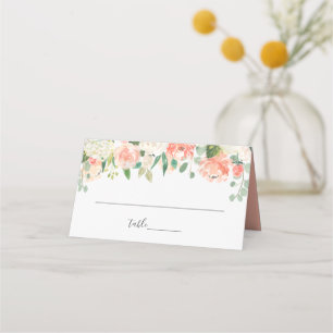 Korallfärgad Persika Crème Trädgårdsblommig Bröllo Placeringskort
