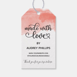 Korallfärgad vattenfärgstråd tillverkad med Märkre Presentetikett