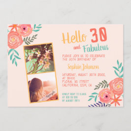 Korallfärgsvattenfärgsblomma Bouquet 30års födelse Inbjudningar