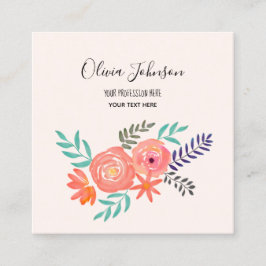 Korallfärgsvattenfärgsblomma Bouquet Fyrkantigt Visitkort