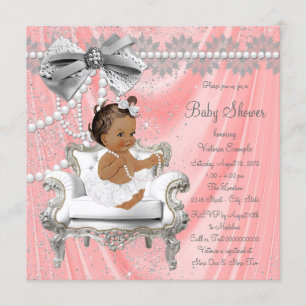 Korallgrå pärlstol Etnisk flicka Baby Shower Inbjudningar