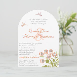 Korallgrön blomster kolibri kärleksfågel bröllop inbjudningar