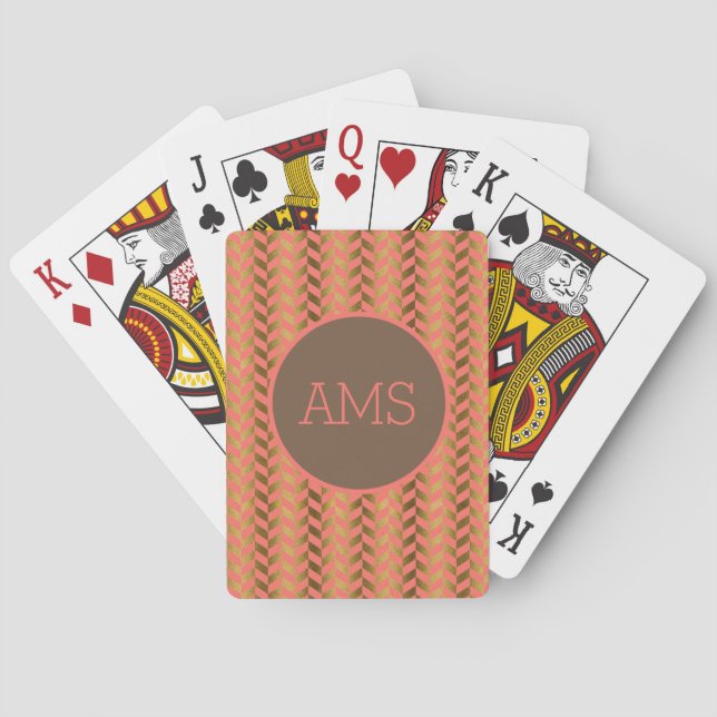 Korallguld Sillbensmönster Monogram Casinokort (Baksidan)
