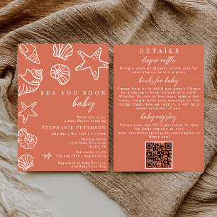 Korallhavet Du Snart Allt I En QR-kod Baby Shower Inbjudningar