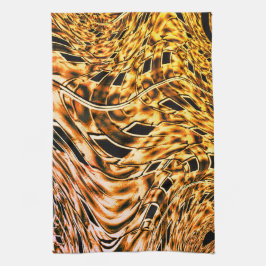 Korallkorallad med lätt korallskuggning till guld kökshandduk