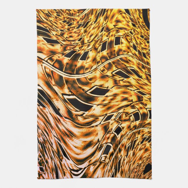 Korallkorallad med lätt korallskuggning till guld kökshandduk (Vertikal)