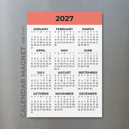 Korallorange helårsvy 2027 Magnetisk kalender