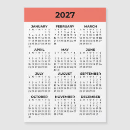 Korallorange helårsvy 2027 Magnetisk kalender