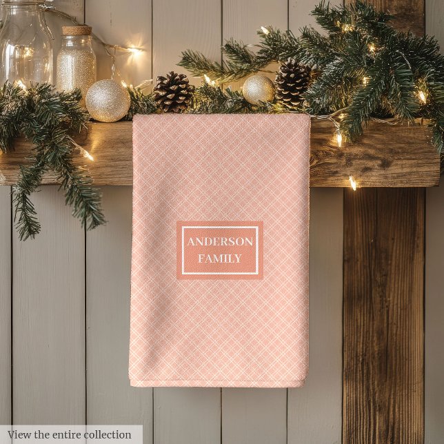 Korallrandig kökshandduk Elegant estetisk present (Coral Plaid Kitchen Towel Elegant Aesthetic Gift)
