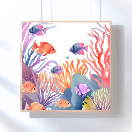 Korallrev | Akvarell Färgrik Fisk Ocean Poster