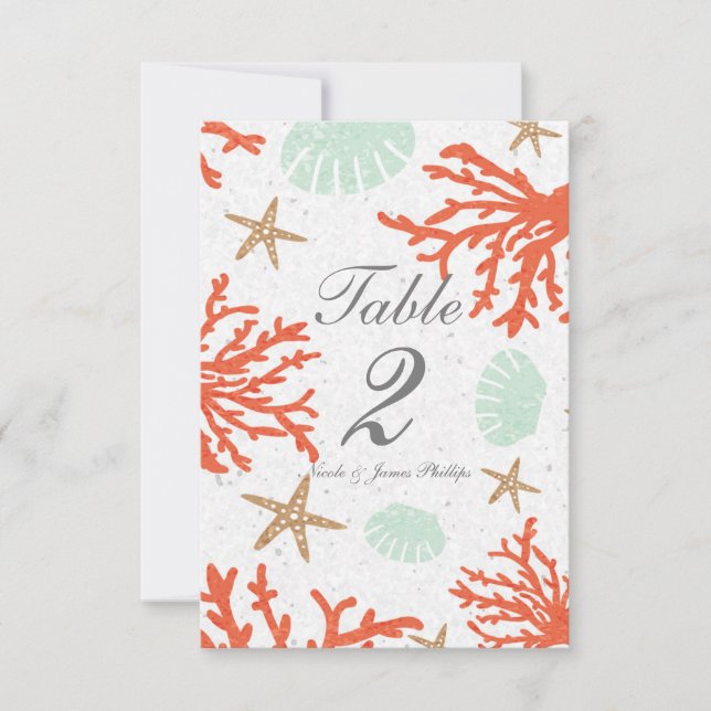Korallrev Havsskal & Sjöstjärna Bordskort (Framsida)