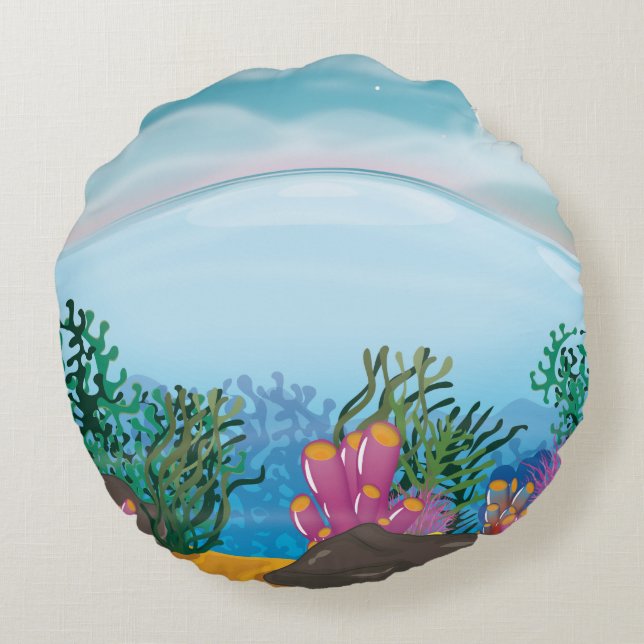 Korallrev ocean rund kudde (Baksidan)