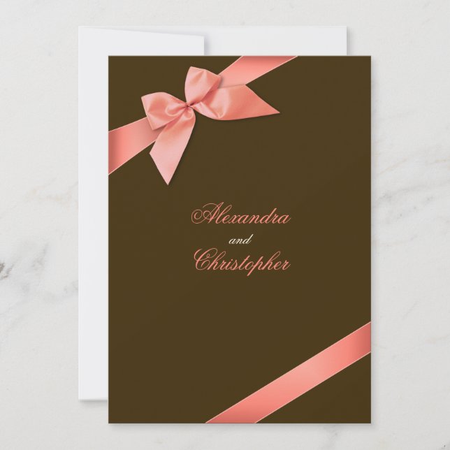 Korallröd band bröllopsannonsering inbjudningar (Framsida)