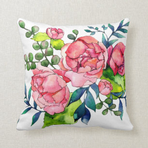 Korallröd rosa och marinfärgad peony ro kudde