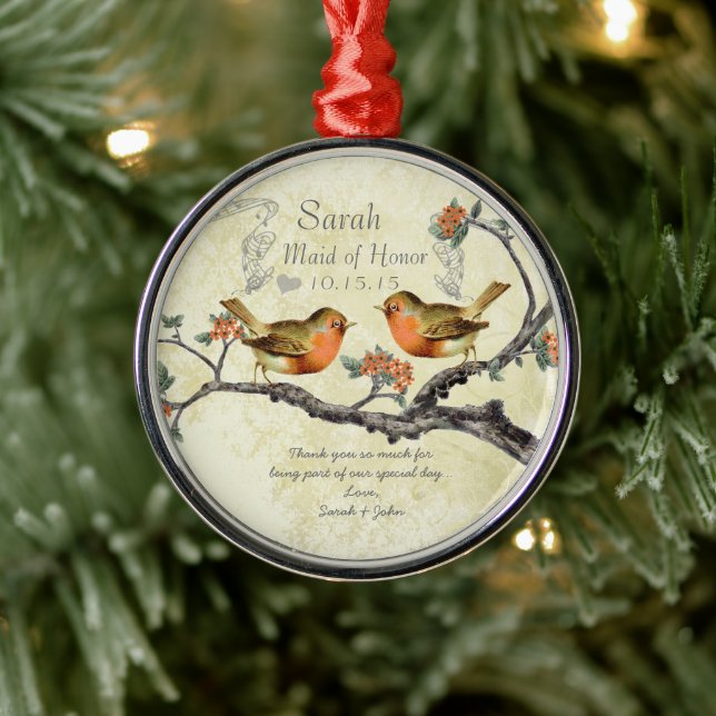 Korallros Vintage Fågel Brudtärna Ornament (Träd)
