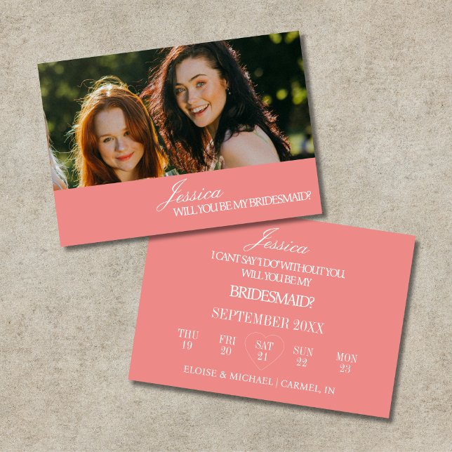 Korallrosa Brudtärna Förfrågan Kort (Coral Pink Will You Be My Bridesmaid Proposal Card)
