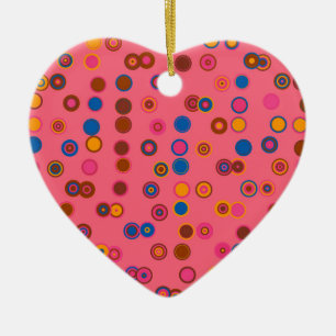Korallrosa bubbelgummi geometriskt cirkelmönster julgransprydnad keramik