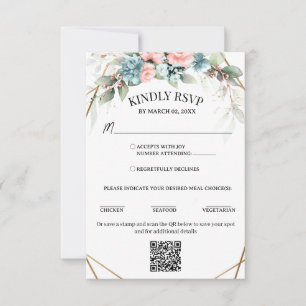 Korallrosa och blå QR-kod Rsvp med måltidsval OSA Kort