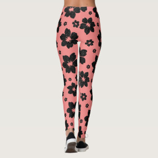 Korallrosa och svarta Blomma diamant Glitter Leggings