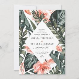 Korallrosa och tropisk bladverk bröllop