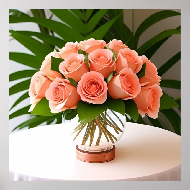 🌺 Korallrosor Stilleben Bord Väggkonst 🌿 (Framsidan)