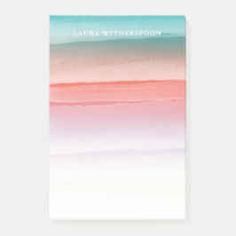 Korallrött och turkos vattenfärgstreck post-it block