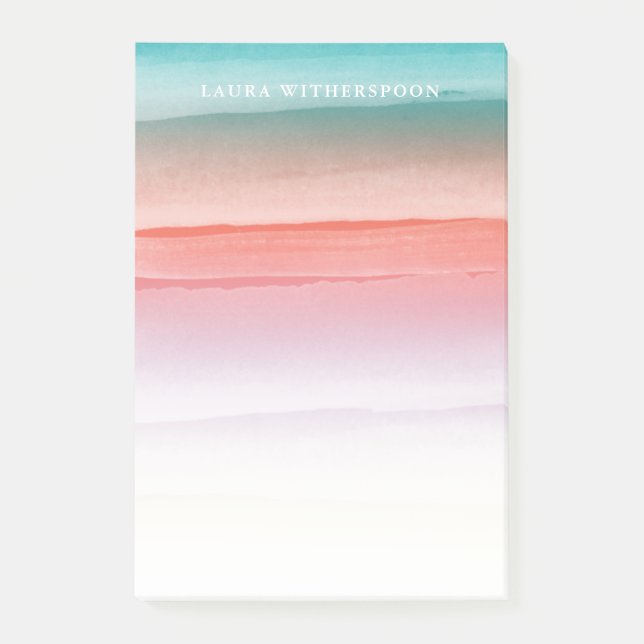 Korallrött och turkos vattenfärgstreck post-it block (Framsida)