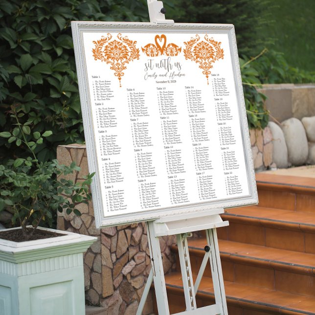 Korallsvan Lovebird Damask Sittplatskarta Poster (Skapare uppladdad)