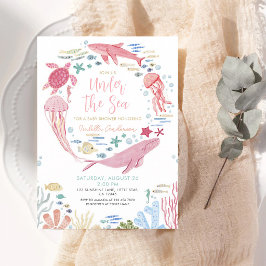 Korallvalflicka under havet Baby Shower Inbjudningar