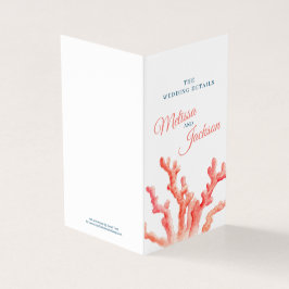 Korallvattenfärg bröllop karta och detaljkort kort