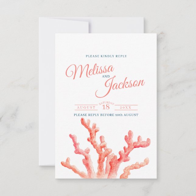 Korallvattenfärgskonst orange blue Sea bröllop OSA Kort (Framsida)