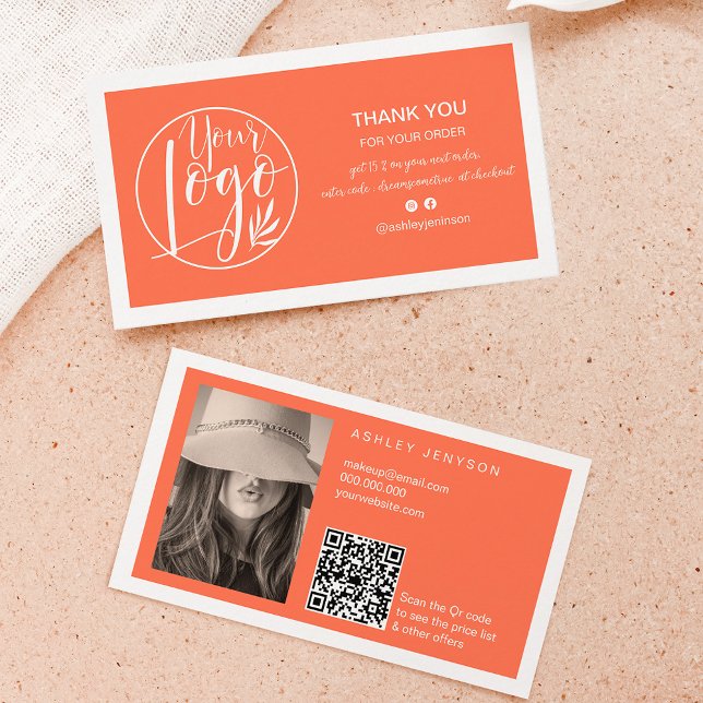 Korallvit minimalistisk logotyp Qr - tack Visitkort (Coral white minimalist logo Qr order thank you Business Card)