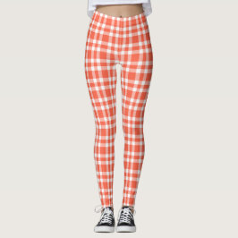 Korallvit rutig mönster leggings