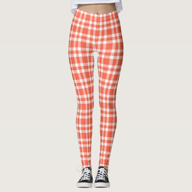 Korallvit rutig mönster leggings (Framsida)