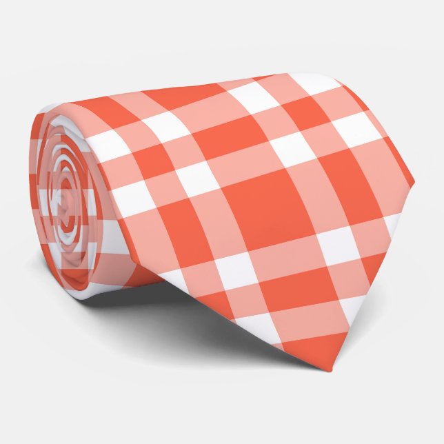 Korallvit rutig mönster slips (Rullad)