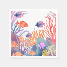 Koralrev | Akvariefiskar Oceanen Vattenfärg Pappersservett