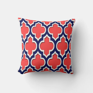 Koralröd Navy Vit Marockansk Quatrefoil #4DS Kudde