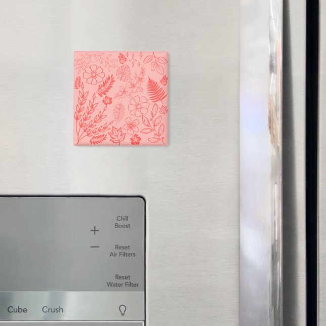 Koralröd tropisk blommönster  magnet (In Situ (Fridge))