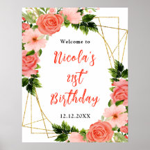 Koralröda rosor med löv födelsedagsvälkomst