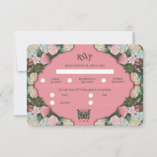 Koralrosa akvarell Art Nouveau bröllops-RSVP OSA Kort