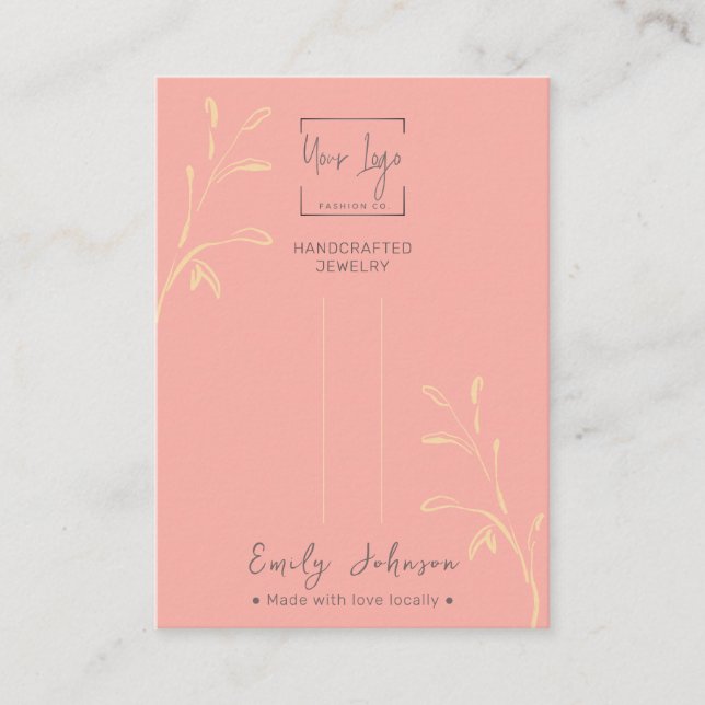 Koralrosa blad QR smycken hårklämma visningskort (Framsida)