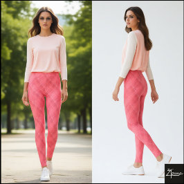 Koralrosa diagonalt felvävt rutigt mönster leggings
